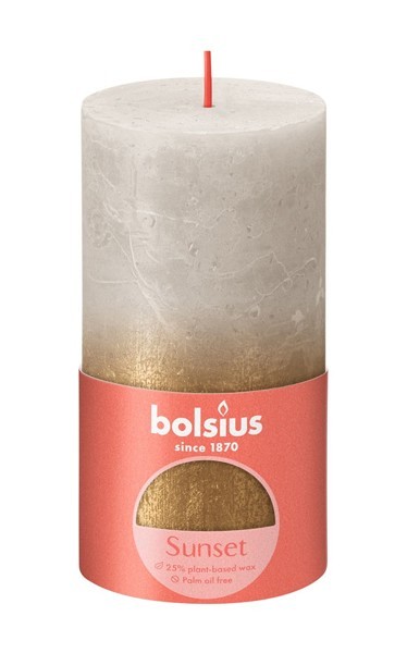 Bolsius Sunset Collection  Rustiek stompkaars 130/68 Sunset Sandy grey en Gold