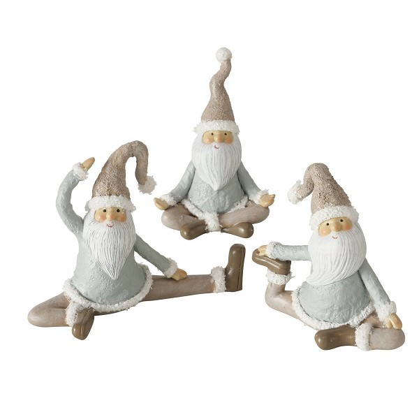 Boltze Home Beeld Paulito- Yoga kerstman- 12x5x11cm- Polyresin- beige/grijs/wit