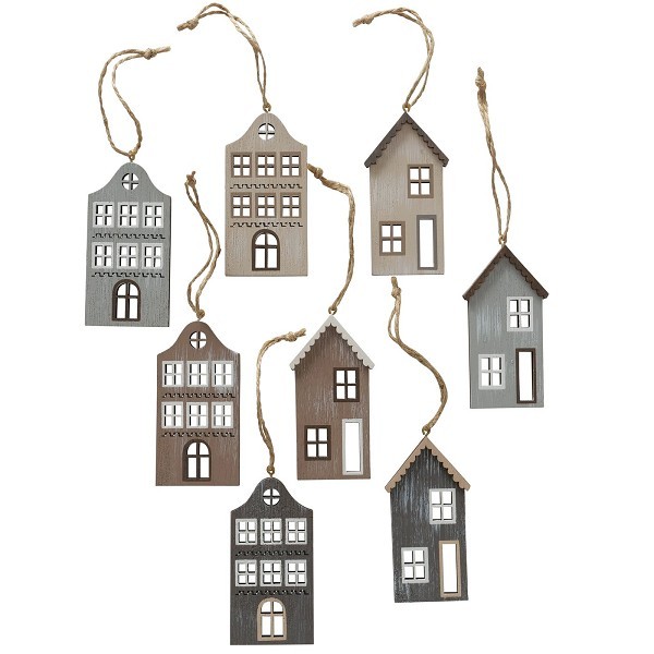 Boltze Home Decohanger huisjes Ilmo 8-delig hout 4x1x9cm