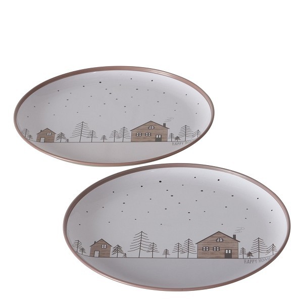 Boltze Home Decoratiebord Homewood met dessin van huisjes en kerstbomen metaal dia 20cm