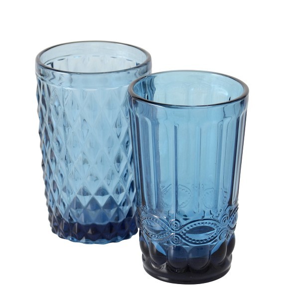 Boltze Home Drinkglas 'Aurora' Glas gekleurde glas blauuw dia8x13cm  Vaatwasmachinebestendig 2 assorti