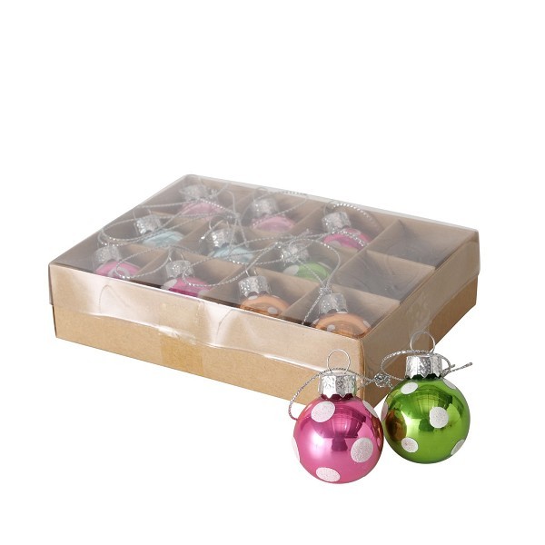 Boltze Home Kerstbal glas Pattern 12 stuks in doosje- multi kleuren gestippeld