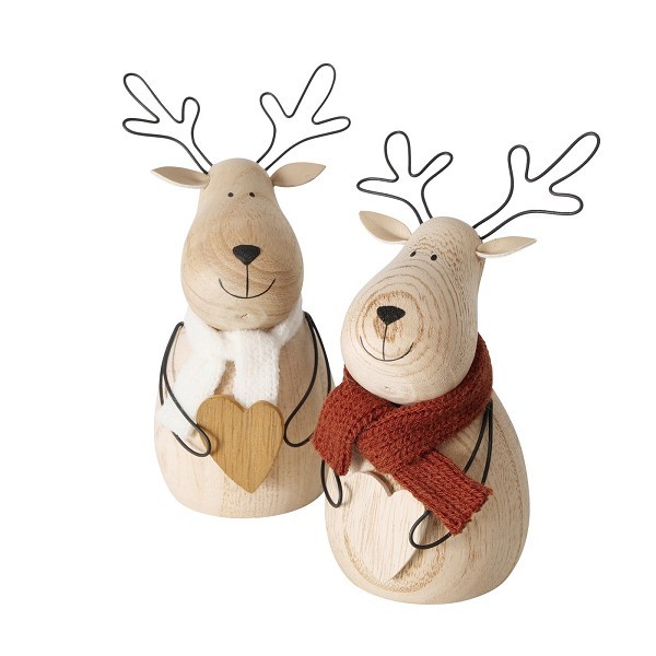 Boltze Home Kerstfiguur hout hert Bengt met sjaal H14cm