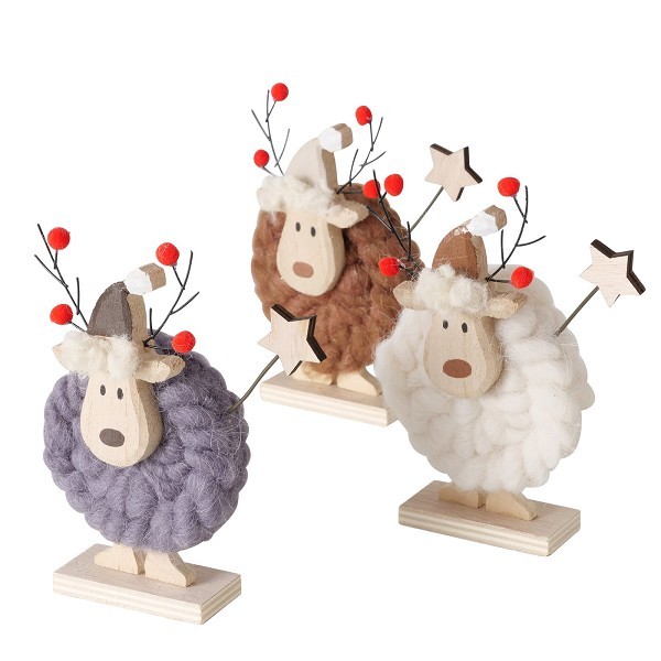 Boltze Home Kerstfiguur Nico hert met hout en wol op houten standaard H15cm