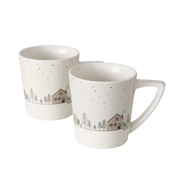 Boltze Home Mok Homewood met print van huisjes en kerstbomen 300 ml