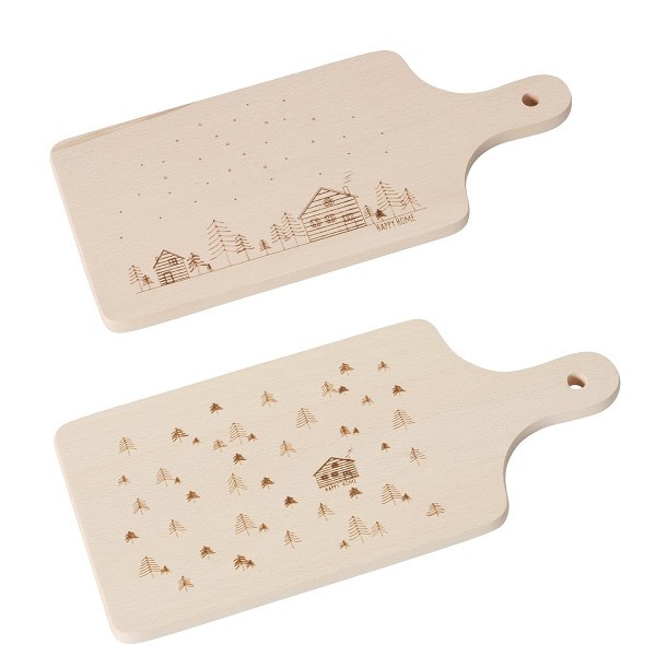 Boltze Home Snijplank Homewood gemaakt van beukenhout met afbeelding huisjes  en kerstbomen L35cm x B15cm x H2cm