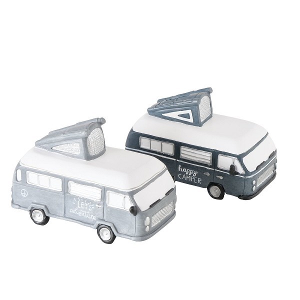 Boltze Home Spaarpot Vanlife camper polyresin- 19x11x12cm- verkrijgbaar in lichtgrijs of donkergrijs