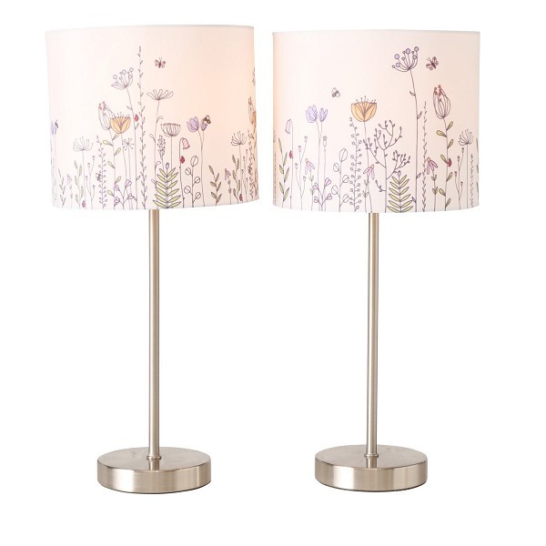 Boltze Home Tafellamp Kamilla met metalen voet en Polyester kap met bloemenprint- H40cm Dia 18cm