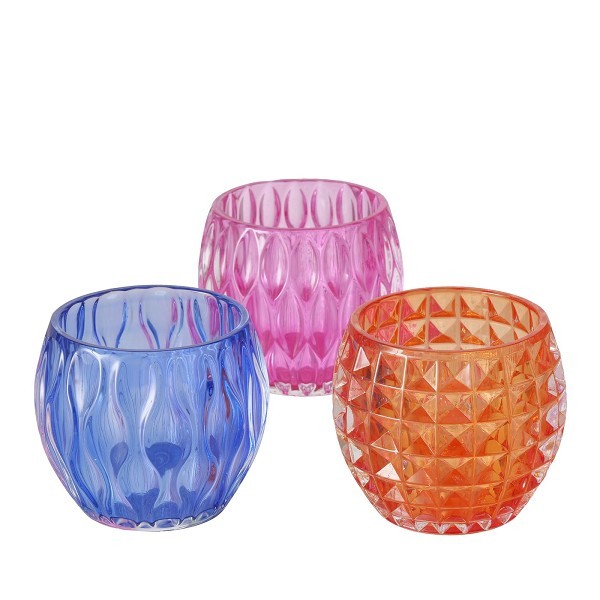 Boltze Home Theelichthouder 'Aliza' glas dia.9,5x8,5cm 3 assorti vele kleuren