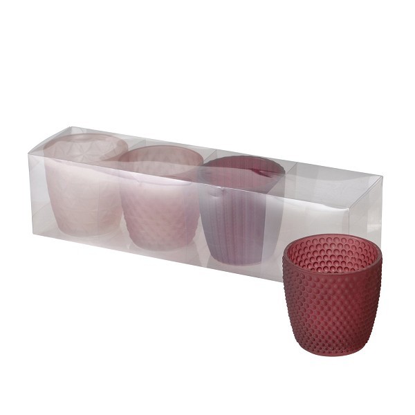 Boltze Home Theelichthouder glas set a 4 stuks roze-rood Marilu H7,cm Dia 7,5cm