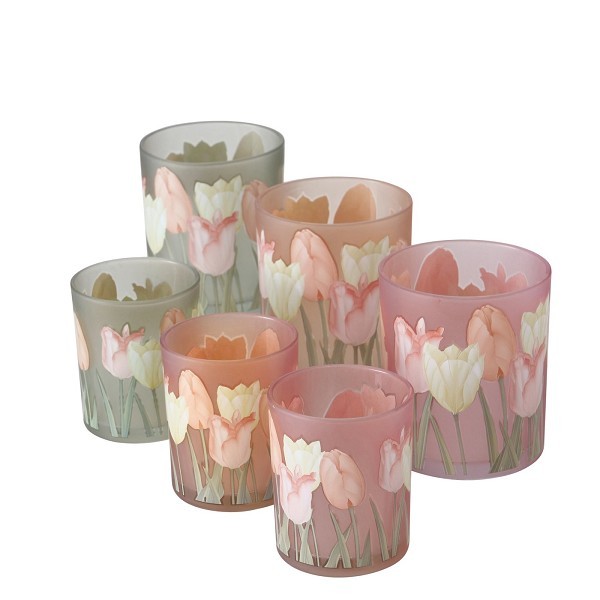 Boltze Home Theelichthouder glas Tulipa-2 delige set groot en klein