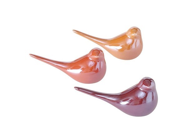 Boltze Home Vogel perly glans H8cm L16cm oranje/rood keramiek