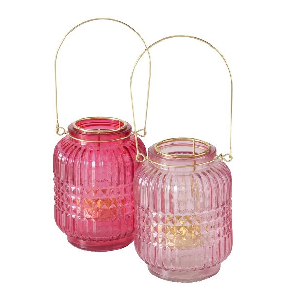 Boltze Home Windlicht 'Sarena' glas/metaal dia.9cmx13cm 2 assorti kleuren roze