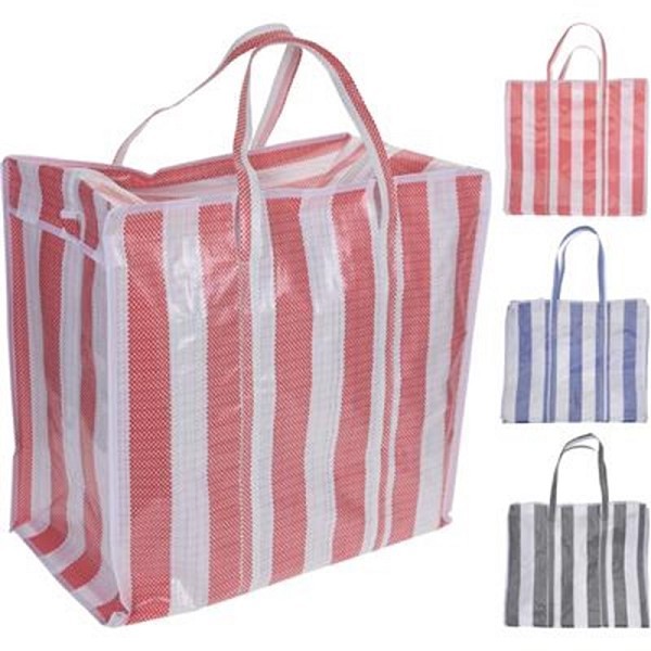 Boodschappentas shopper streep 55x50x30cm  assorti kleuren