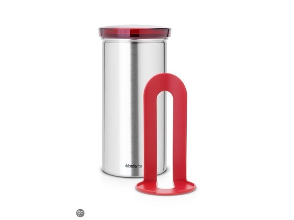 Brabantia Voorraadbus Senseo matt steel finger print proof rode deksel dia.8,5x17cm