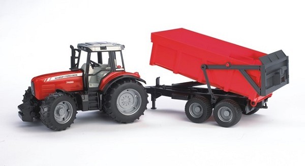 Bruder Massey Ferguson tractor rood 7480 met aanhanger