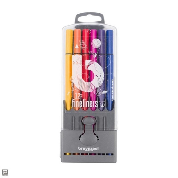 Bruynzeel Teens 12 fineliners in etui met driekantige grip 0,4mm