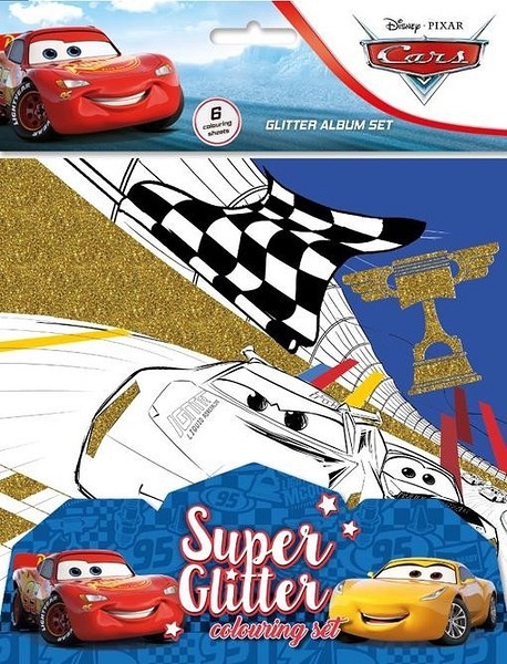 Cars set a 6 glitter kleurplaten 21,5x27,5cm