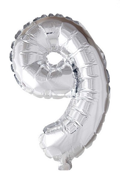 Cijfer ballon nummer '9' zilver folie 40cm geschikt voor Helium.