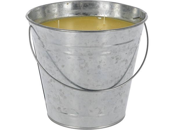 Citronella kaars met 3 lonten in metalen emmer dia.24,5x22cm 1963gram