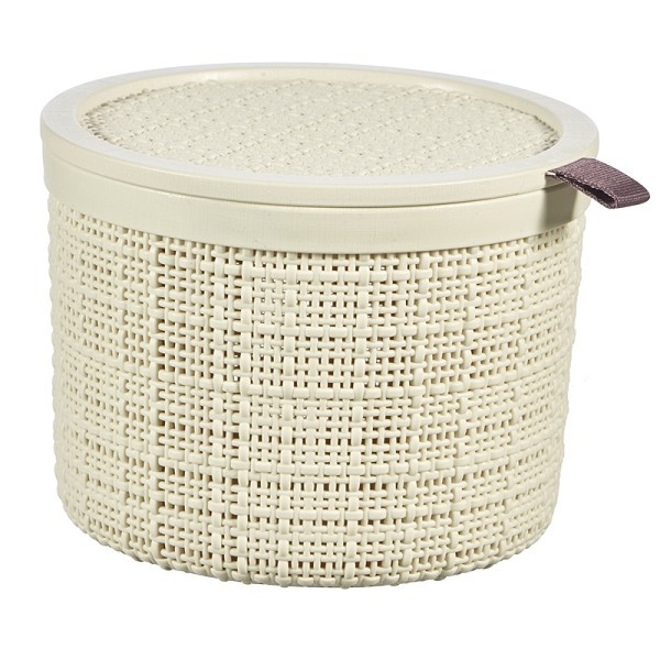 Curver Jute mandje rond met deksel 2 liter Offwhite 17x17x12,5cm