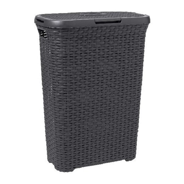 Curver Style wasbox met deksel rotanstyle 40 liter antraciet 45x26x62cm