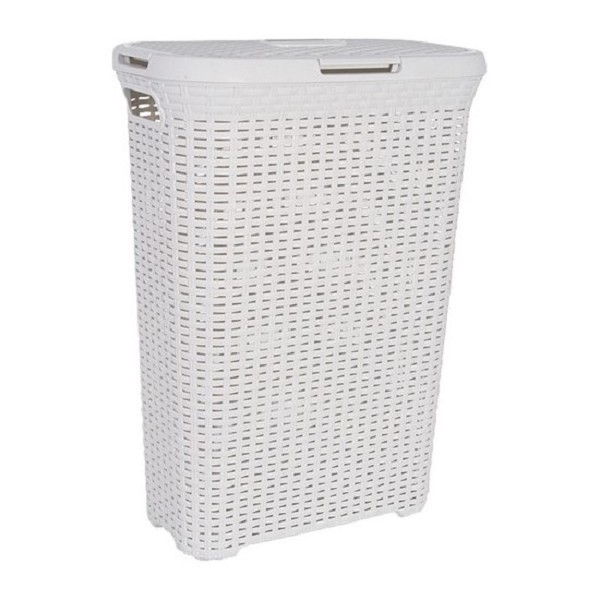 Curver Style wasbox met deksel rotanstyle 40 liter ivoor 45x26x62cm