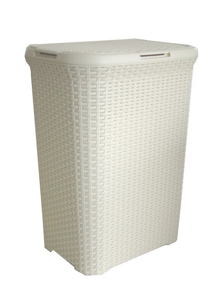 Curver Style wasbox met deksel rotanstyle 60 liter ivoor 45x34x62 cm