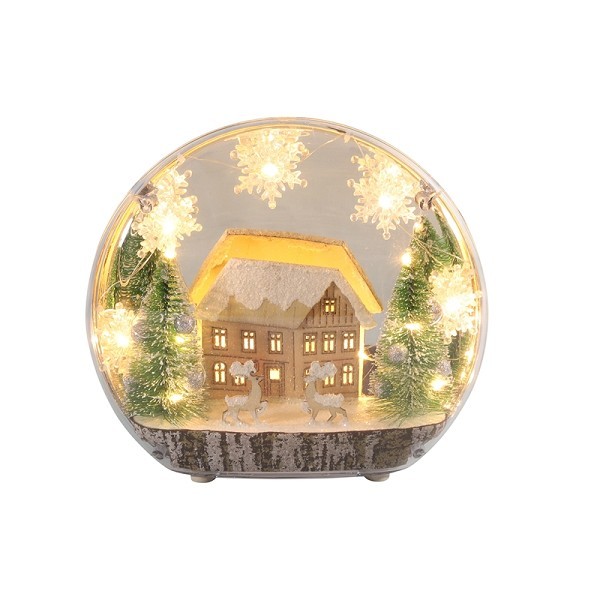 Deco kerstscene kunststof rond 25cm LED 2xAA