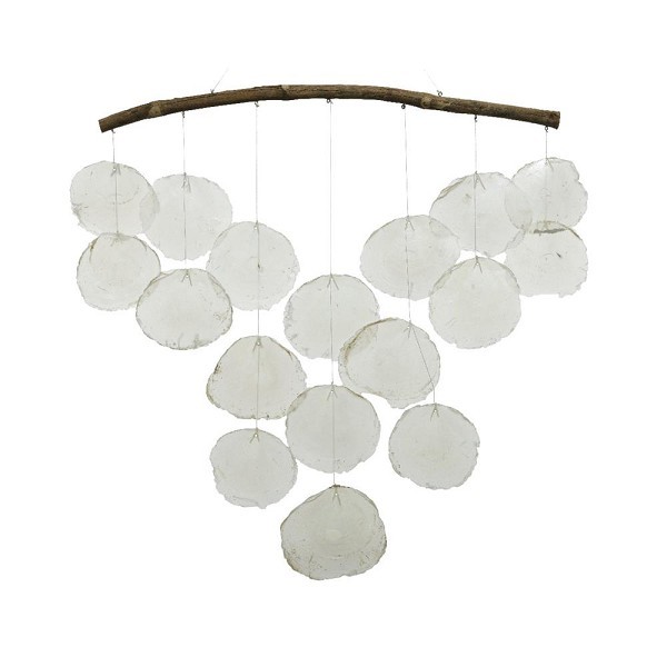 Decoris Decoratief hanger van capiz schelpen en drijfhout 2x51x56cm wit