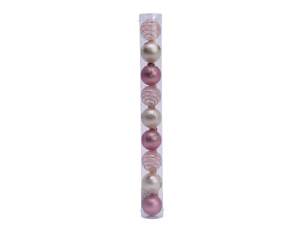 Decoris Kerstballen mix van glas 3cm koker van 9 stuks roze/champagne