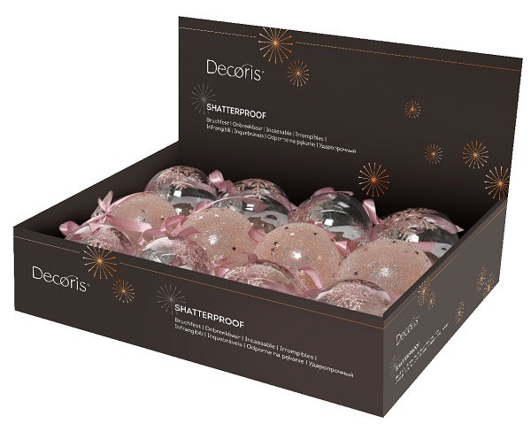 Decoris Kerstballen van kunststof 3 assorti kleuren in doos a 12 stuks blush pink