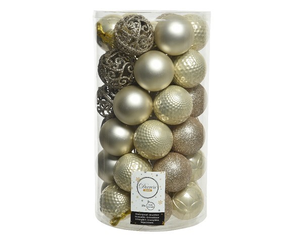 Decoris Kerstballenset Ø 6cm koker a 37 stuks assorti dessin parel