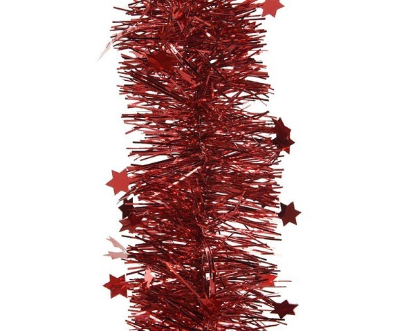 Decoris kerstboom guirlande tinsel glans 10cm x 270cm kerst rood