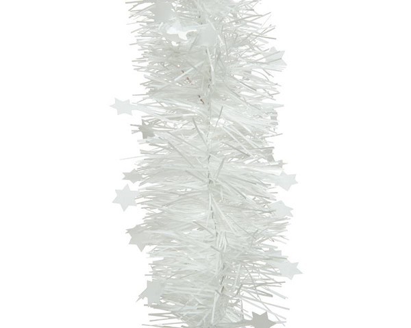 Decoris kerstboom guirlande tinsel glans ster lametta 10cm x 270cm wit