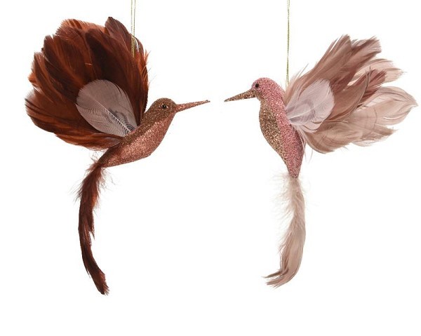 Decoris kerstdecoratie vogel kolibri van foam op clip roze 4x16x20cm