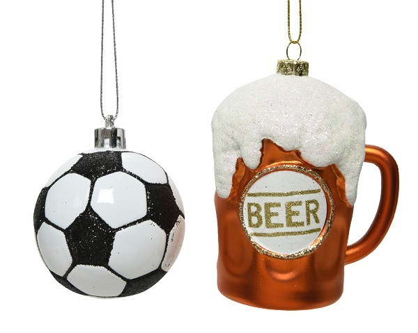 Decoris Kersthanger kunststof | voetbal of bierpul | L6.4x B7.3 x H9.6 cm