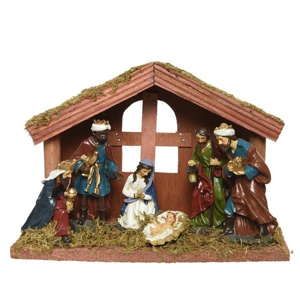 Decoris Kerststal met figuren mdf 10x20x14cm