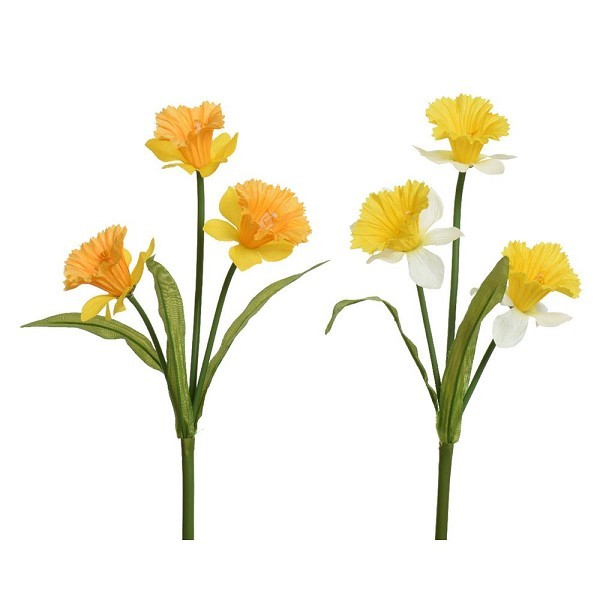 Decoris Kunstbloem Narcis op steel polyester 9x6x60cm geel of wit 2 assorti