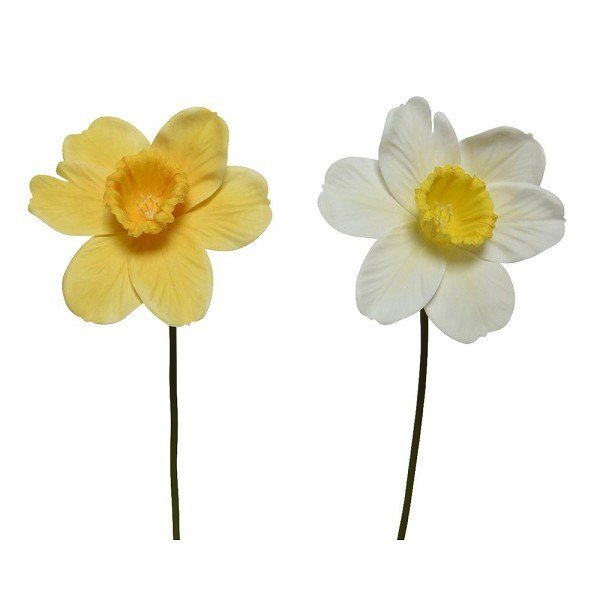 Decoris Kunstbloem Narcis polyester 11x11x39cm geel/wit  2 assorti