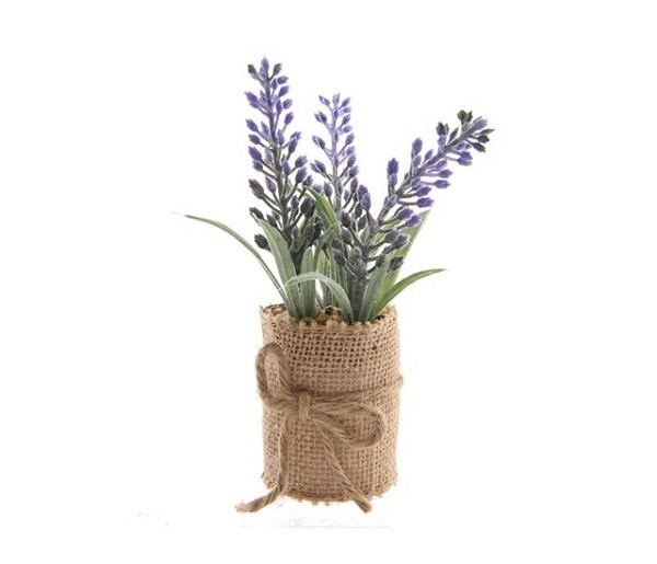 Decoris Kunstplant Lavende plantl in jute 5x5x12cm lila