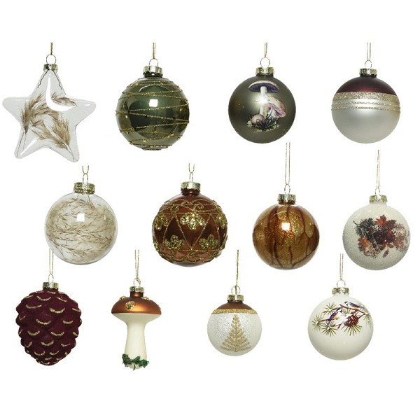 Decoris Luxe kerstballen mix glas assorti van natuur tinten