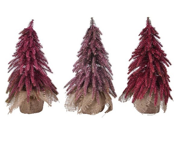 Decoris Mini kerstboom met glitter 3ass roze dia 12x20cm