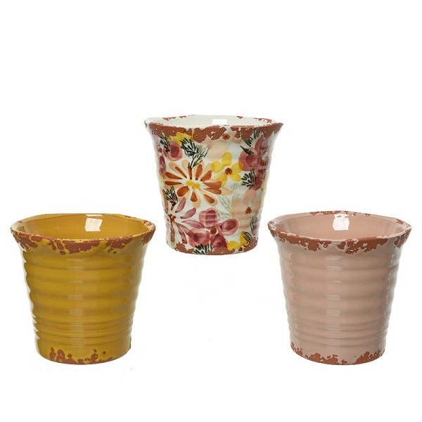 Decoris Planter terracotta Ø14-H13.5cm in 3 verschillende vrolijke kleuren