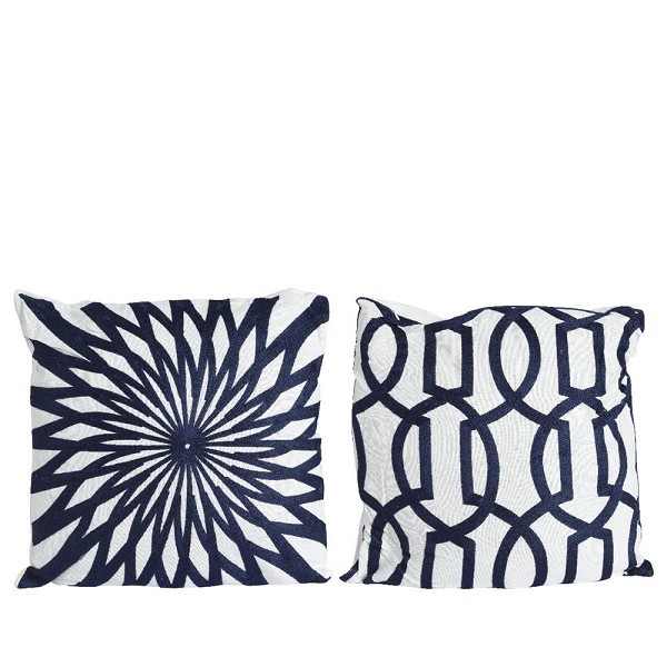 Decoris Sierkussen voor binnen can polyester en katoen blauw/wit 43x43cm 2 assorti dessins