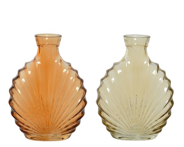 Decoris Vaas glas in waaiervorm L5.5-W12-H16.5cm- in zandkleur of peachkleur