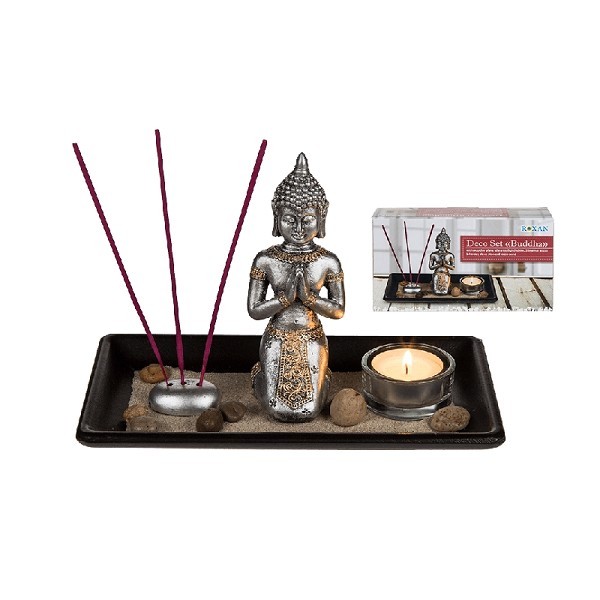 Decoset Buddha op houten tray 22x14cm