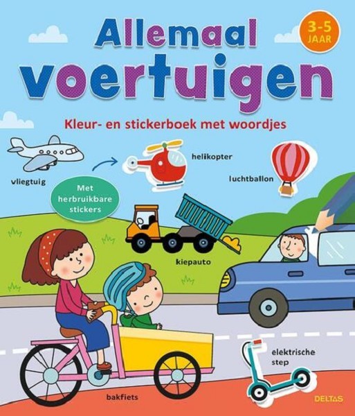 Deltas Kleur- en stickerboek met woordjes - Allemaal voertuigen (3-5 j.)