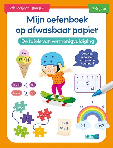 Deltas Mijn oefenboek op afwasbaar papier Tafels van vermenigvuldiging (7-8 j.)