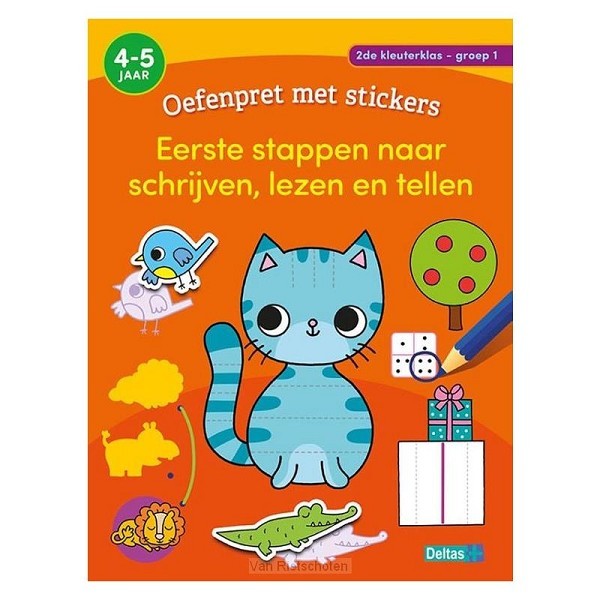 Deltas Oefenpret met stickers - Eerste stappen naar schrijven, lezen en tellen (4-5 j.)